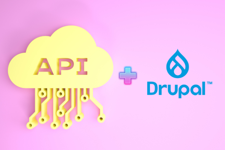 A yellow cloud with the text API on it and the drupal logo